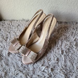 Kate Spade New York Charm Glittered Bow Slingback, Rose Gold Size 10